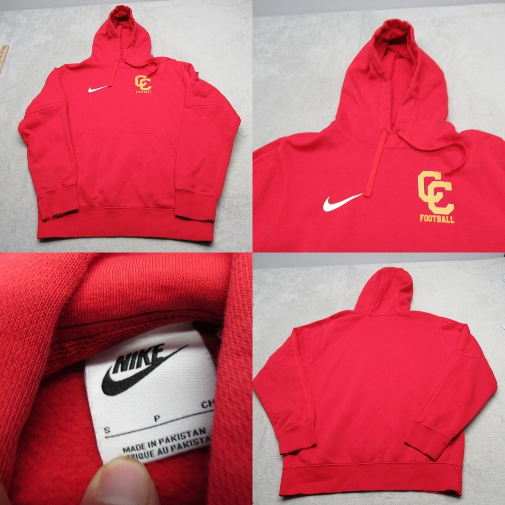 Nike Hoodie Mens Small Red Fleece Pullover Sweatshirt Athletic Football LOGO